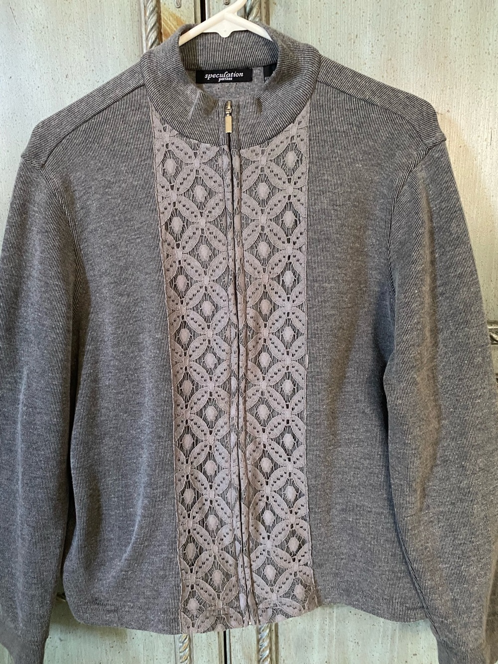 Speculation Petites Heather Gray Zip-Front Knit Jacket
